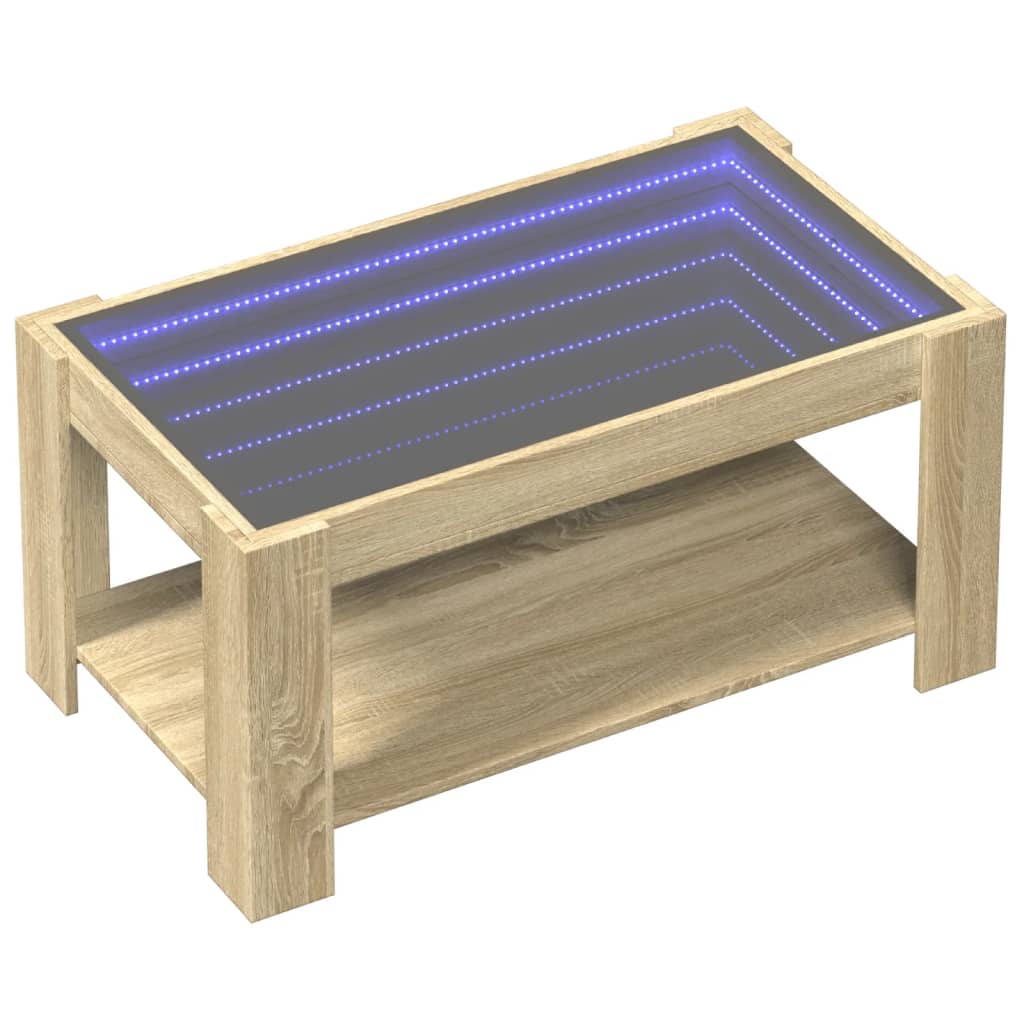 sonoma tölgy szerelt fa dohányzóasztal LED-del 93 x 53 x 45 cm