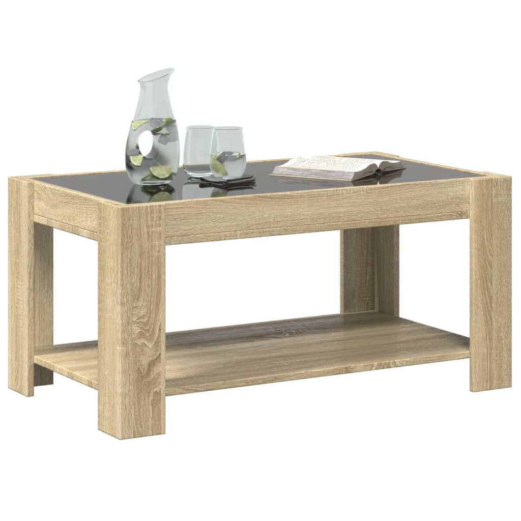 sonoma tölgy szerelt fa dohányzóasztal LED-del 93 x 53 x 45 cm