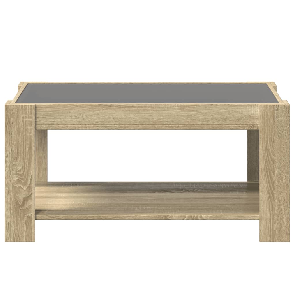 sonoma tölgy szerelt fa dohányzóasztal LED-del 93 x 53 x 45 cm