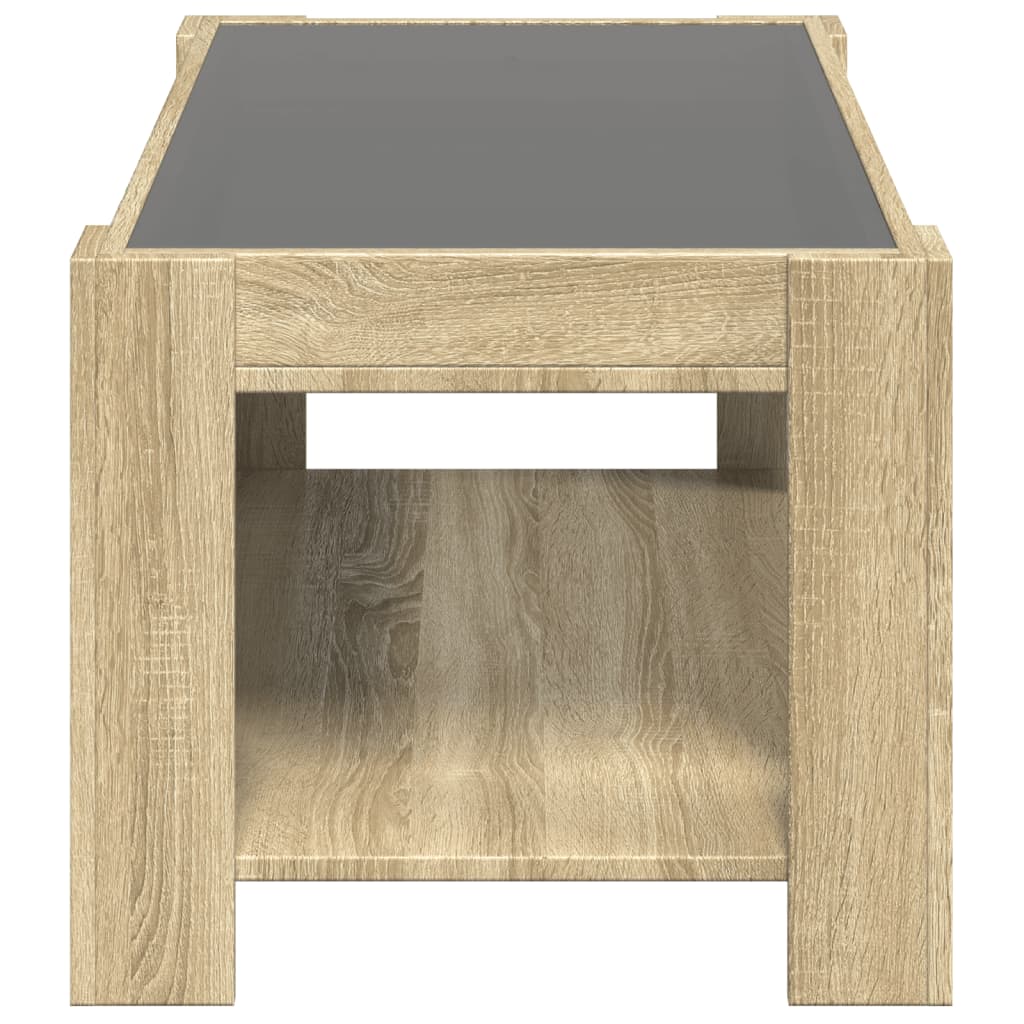 sonoma tölgy szerelt fa dohányzóasztal LED-del 93 x 53 x 45 cm