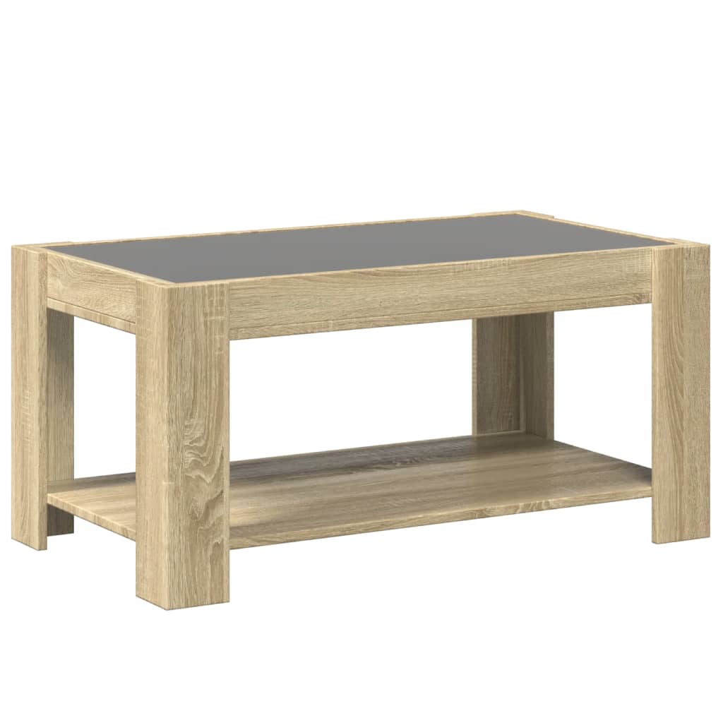sonoma tölgy szerelt fa dohányzóasztal LED-del 93 x 53 x 45 cm