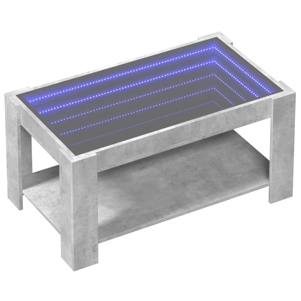 betonszürke szerelt fa dohányzóasztal LED-del 93 x 53 x 45 cm