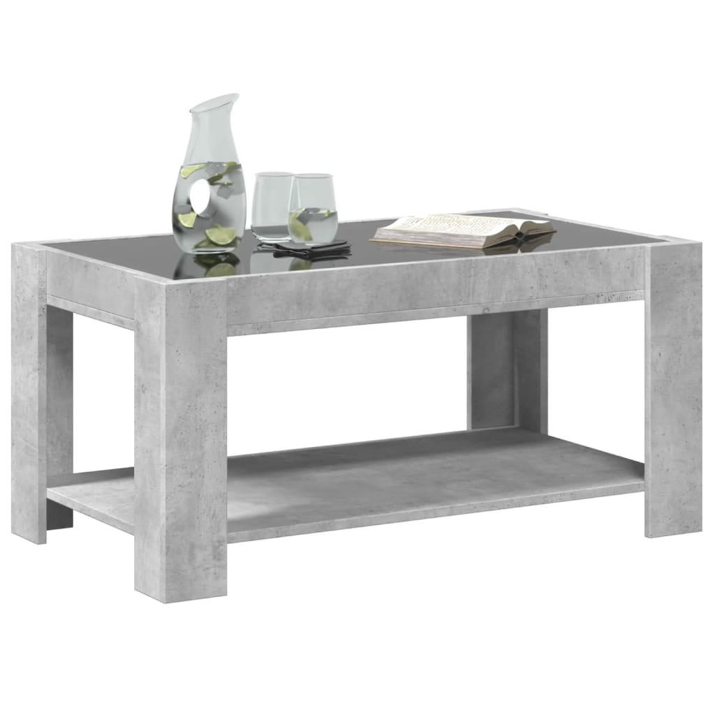 betonszürke szerelt fa dohányzóasztal LED-del 93 x 53 x 45 cm