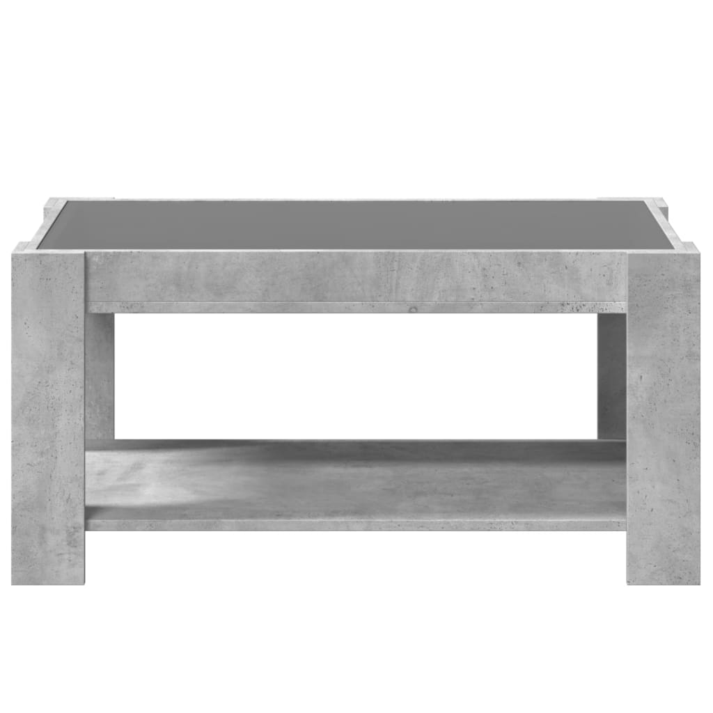 betonszürke szerelt fa dohányzóasztal LED-del 93 x 53 x 45 cm