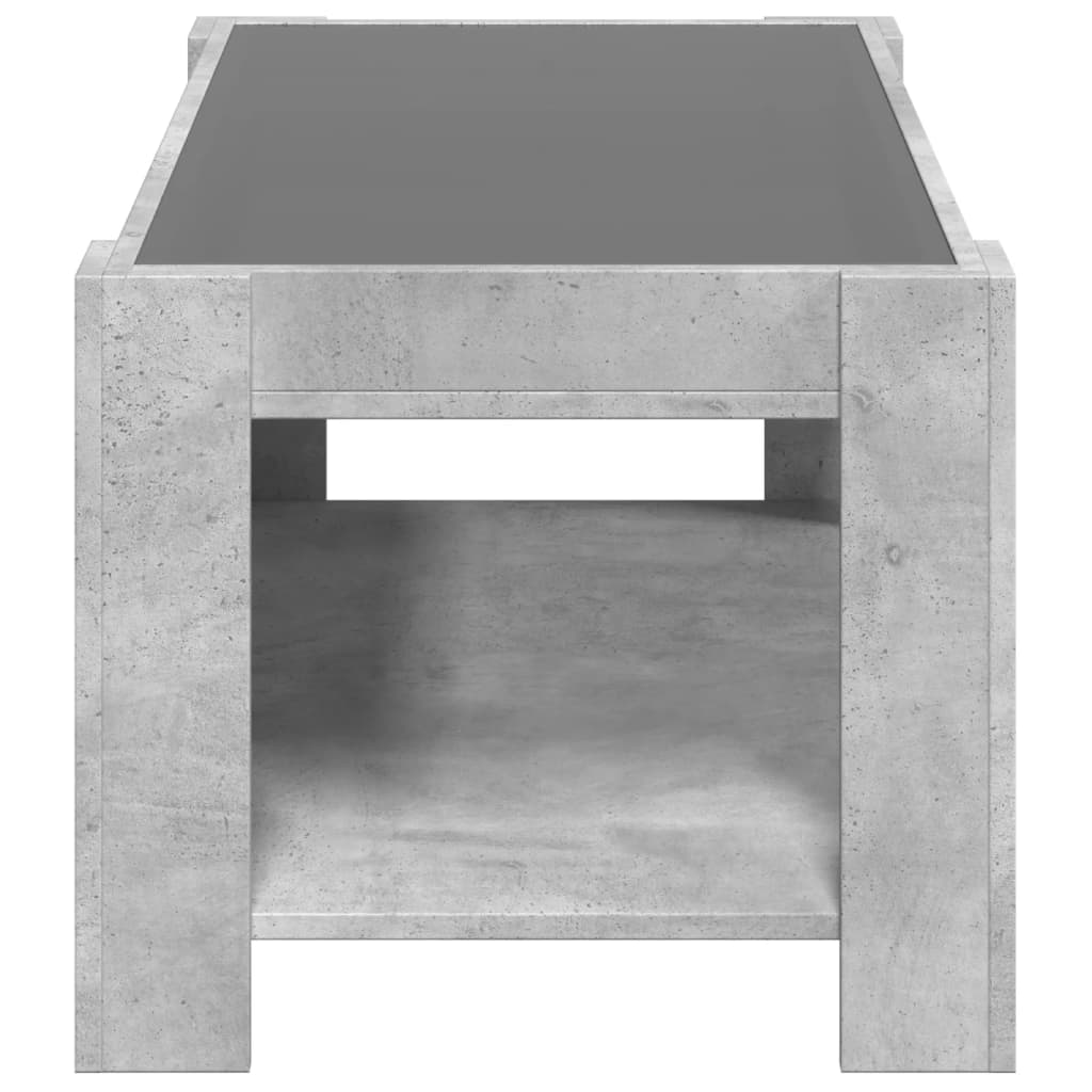 betonszürke szerelt fa dohányzóasztal LED-del 93 x 53 x 45 cm