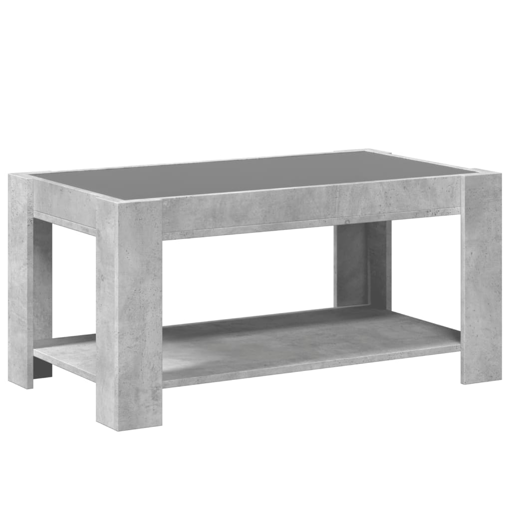 betonszürke szerelt fa dohányzóasztal LED-del 93 x 53 x 45 cm
