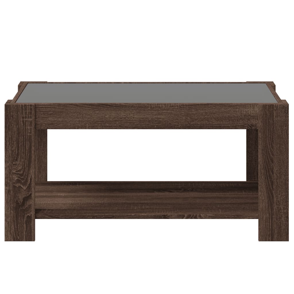 barna tölgy szerelt fa dohányzóasztal LED-del 93 x 53 x 45 cm
