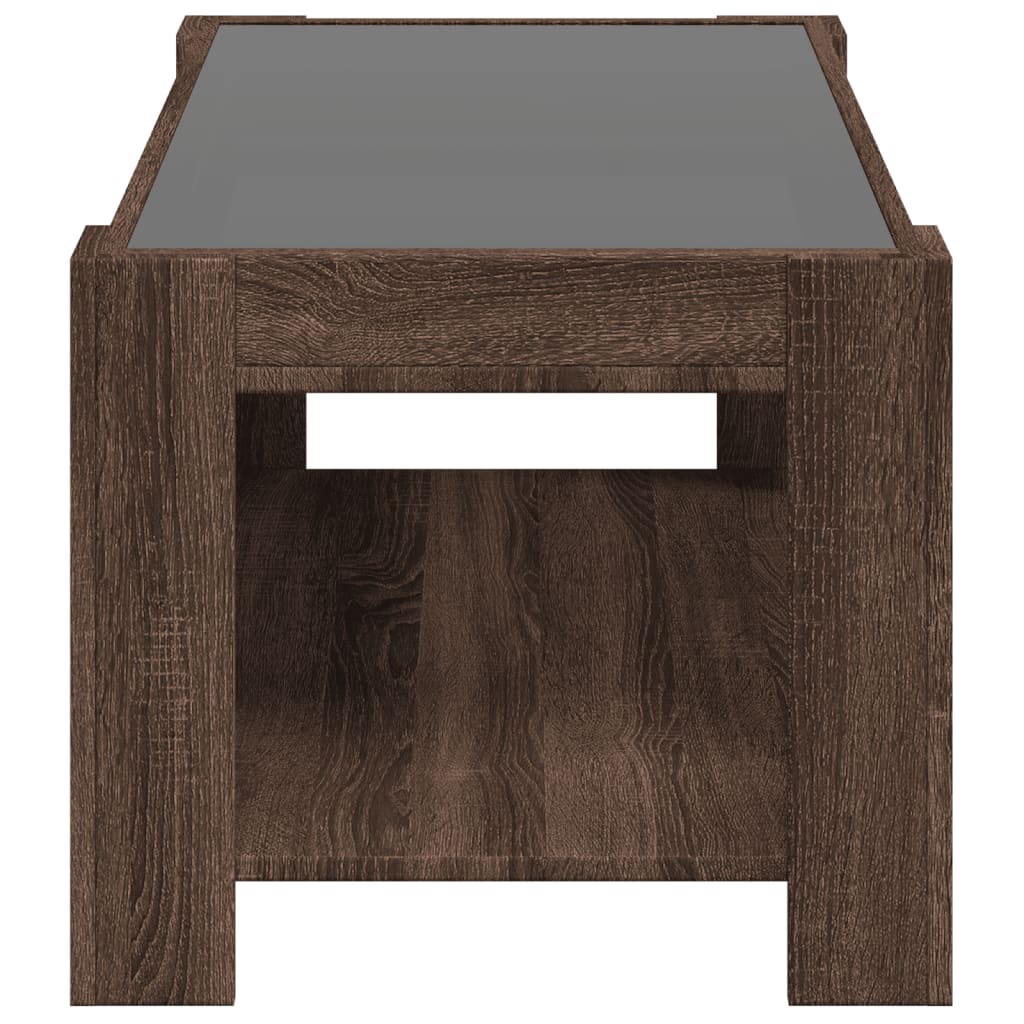 barna tölgy szerelt fa dohányzóasztal LED-del 93 x 53 x 45 cm