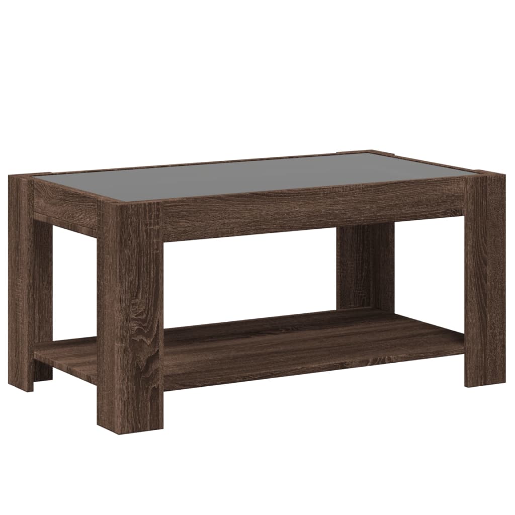 barna tölgy szerelt fa dohányzóasztal LED-del 93 x 53 x 45 cm