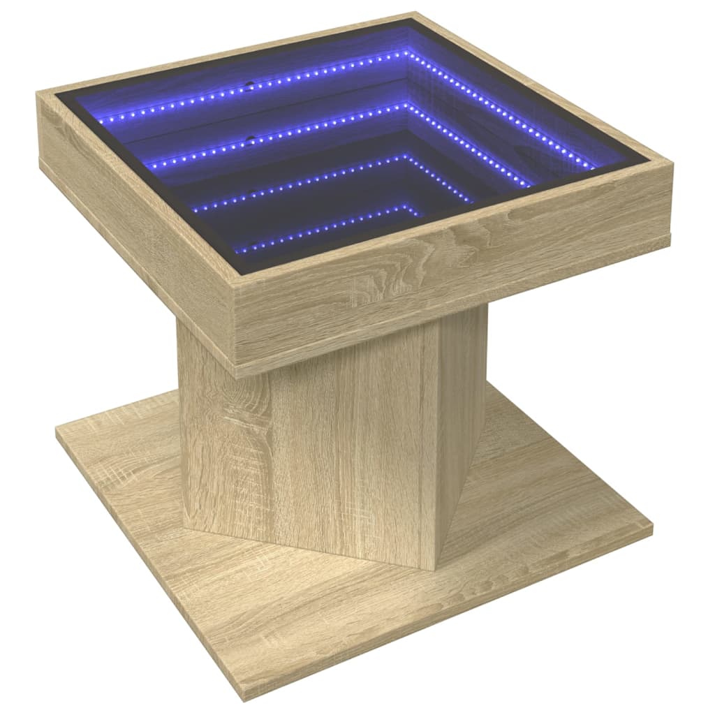 sonoma tölgy szerelt fa dohányzóasztal LED-del 50 x 50 x 45 cm