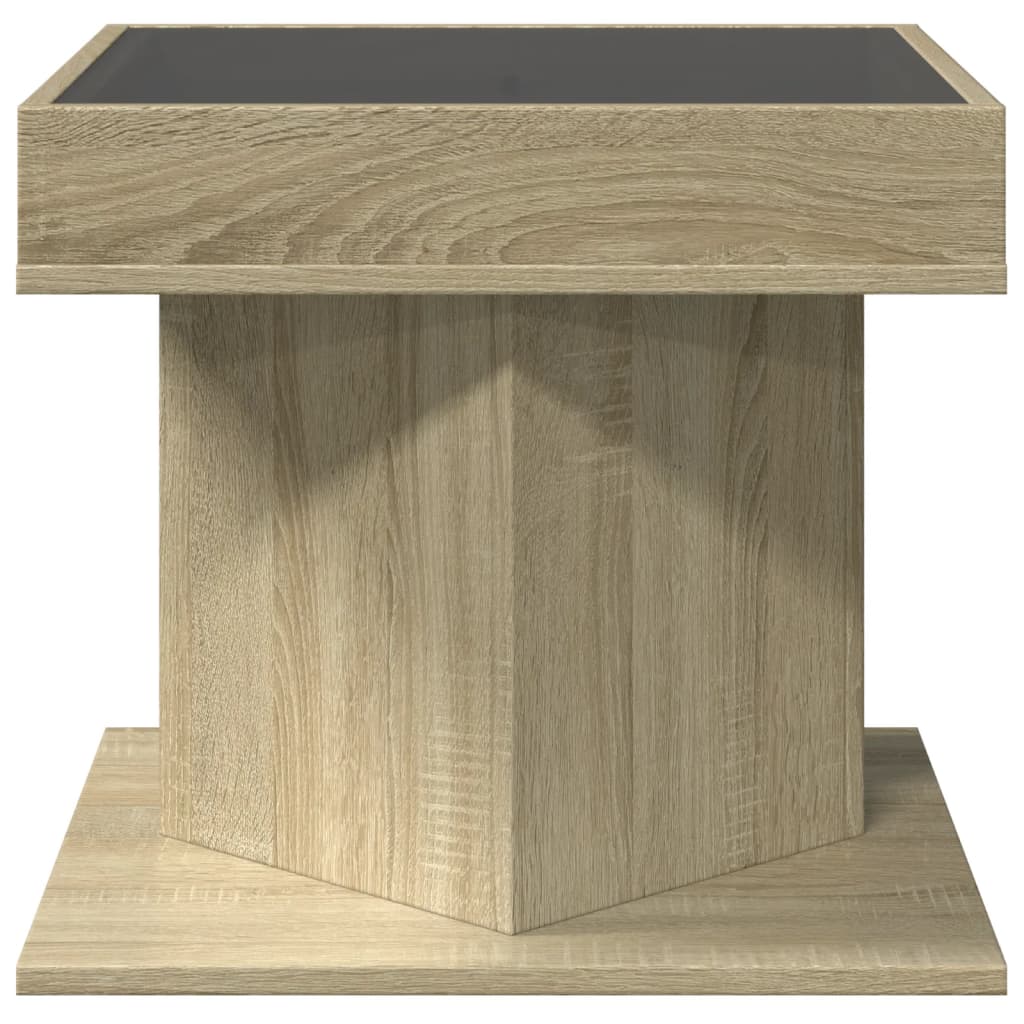 sonoma tölgy szerelt fa dohányzóasztal LED-del 50 x 50 x 45 cm
