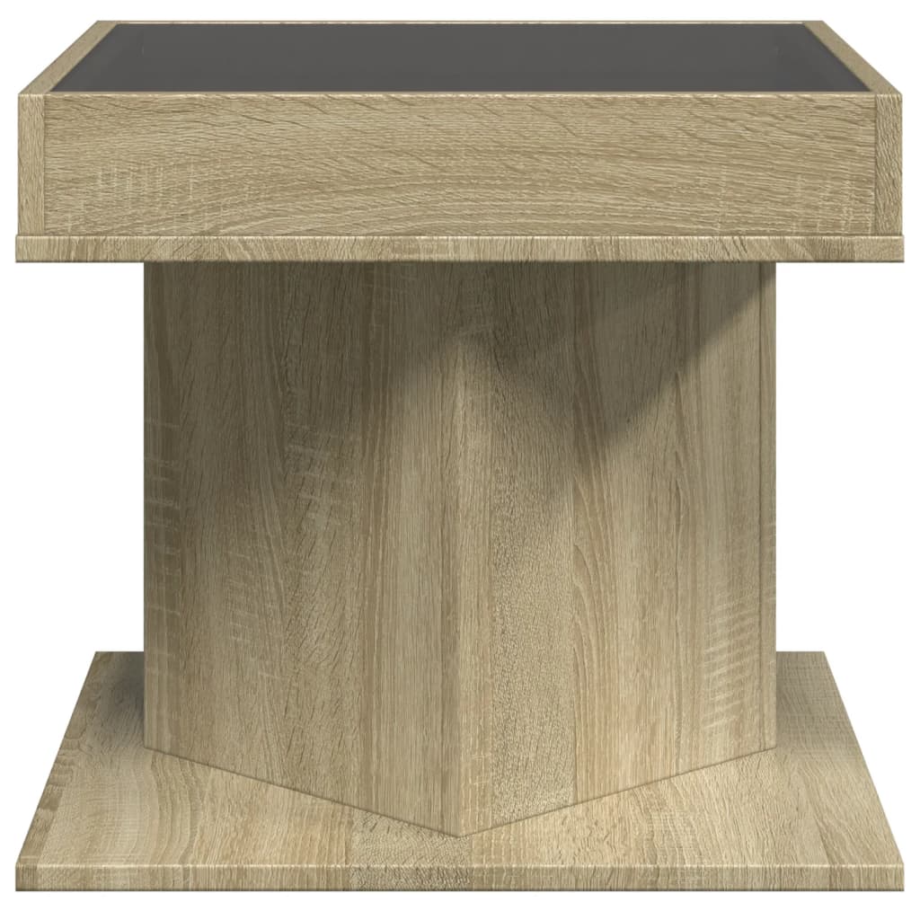 sonoma tölgy szerelt fa dohányzóasztal LED-del 50 x 50 x 45 cm