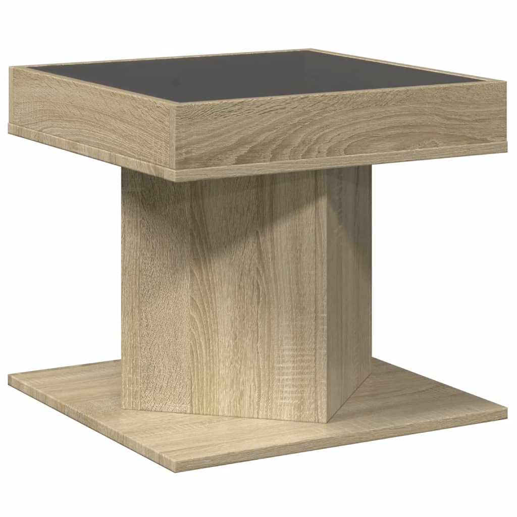 sonoma tölgy szerelt fa dohányzóasztal LED-del 50 x 50 x 45 cm