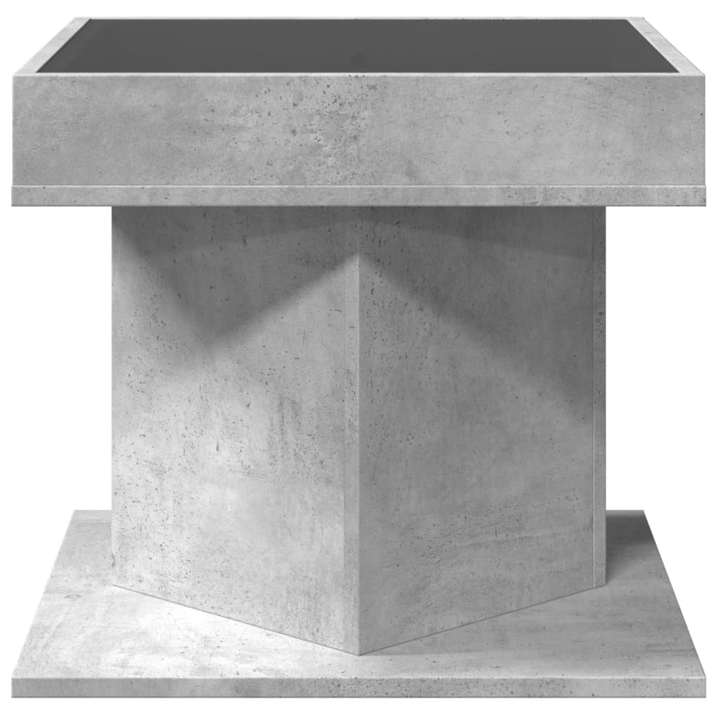 betonszürke szerelt fa dohányzóasztal LED-del 50 x 50 x 45 cm