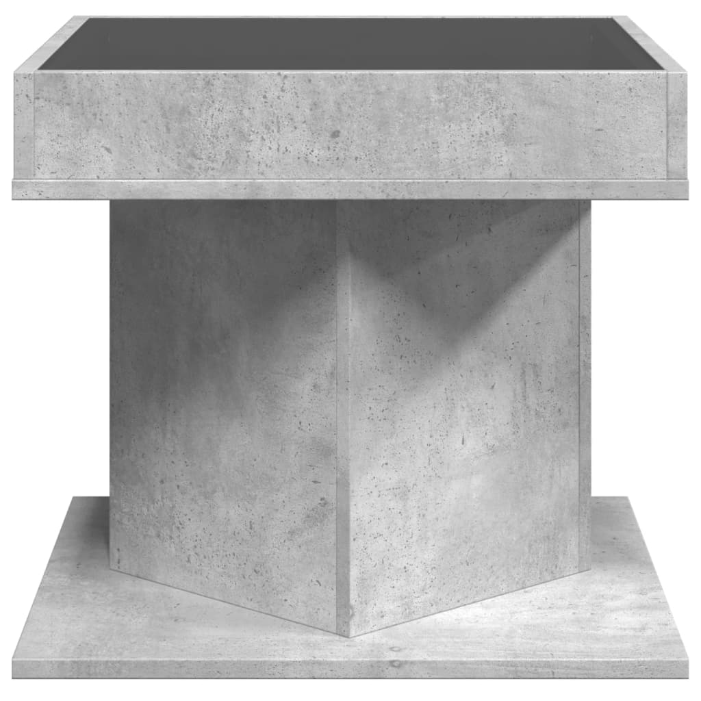 betonszürke szerelt fa dohányzóasztal LED-del 50 x 50 x 45 cm