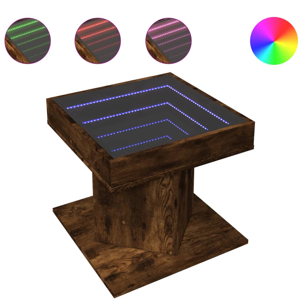 füstös tölgy szerelt fa dohányzóasztal LED-del 50 x 50 x 45 cm