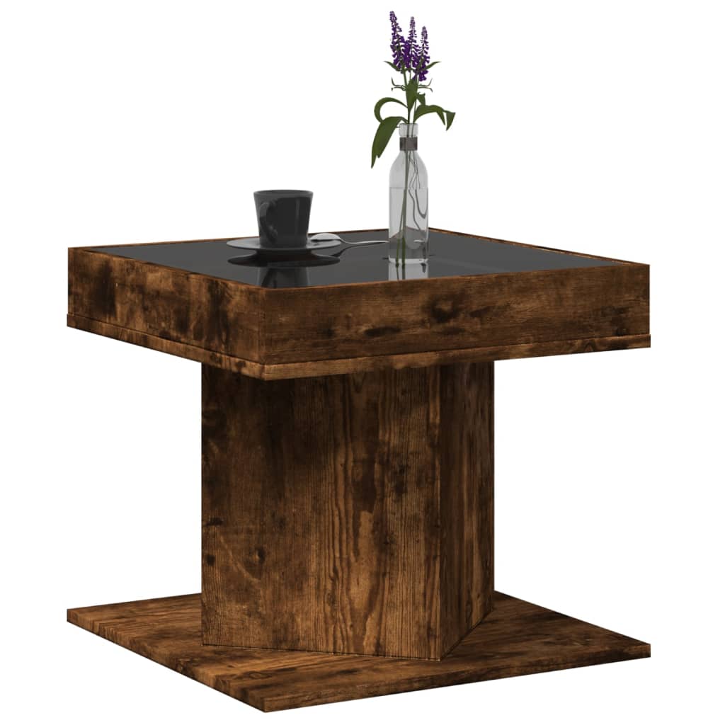 füstös tölgy szerelt fa dohányzóasztal LED-del 50 x 50 x 45 cm