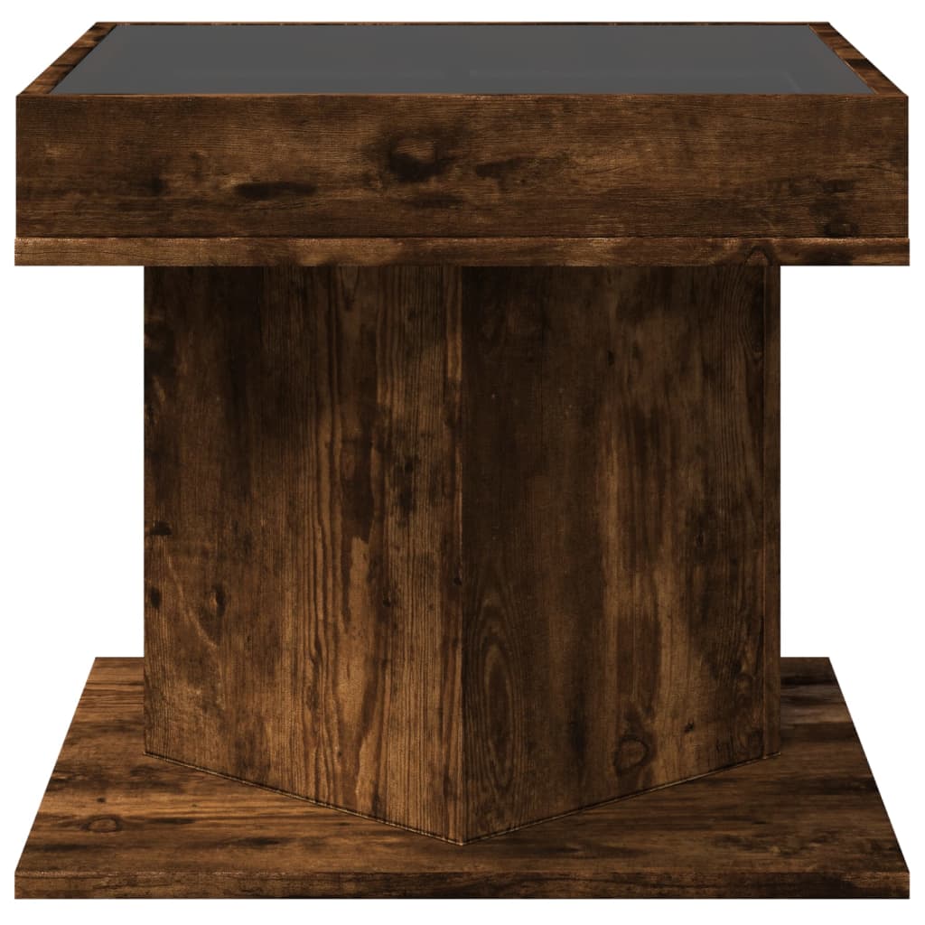 füstös tölgy szerelt fa dohányzóasztal LED-del 50 x 50 x 45 cm