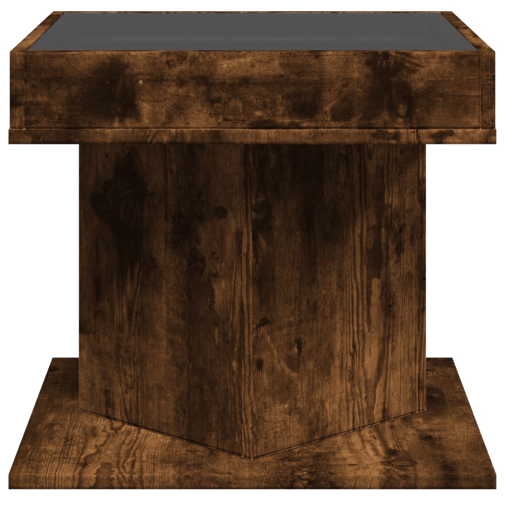 füstös tölgy szerelt fa dohányzóasztal LED-del 50 x 50 x 45 cm
