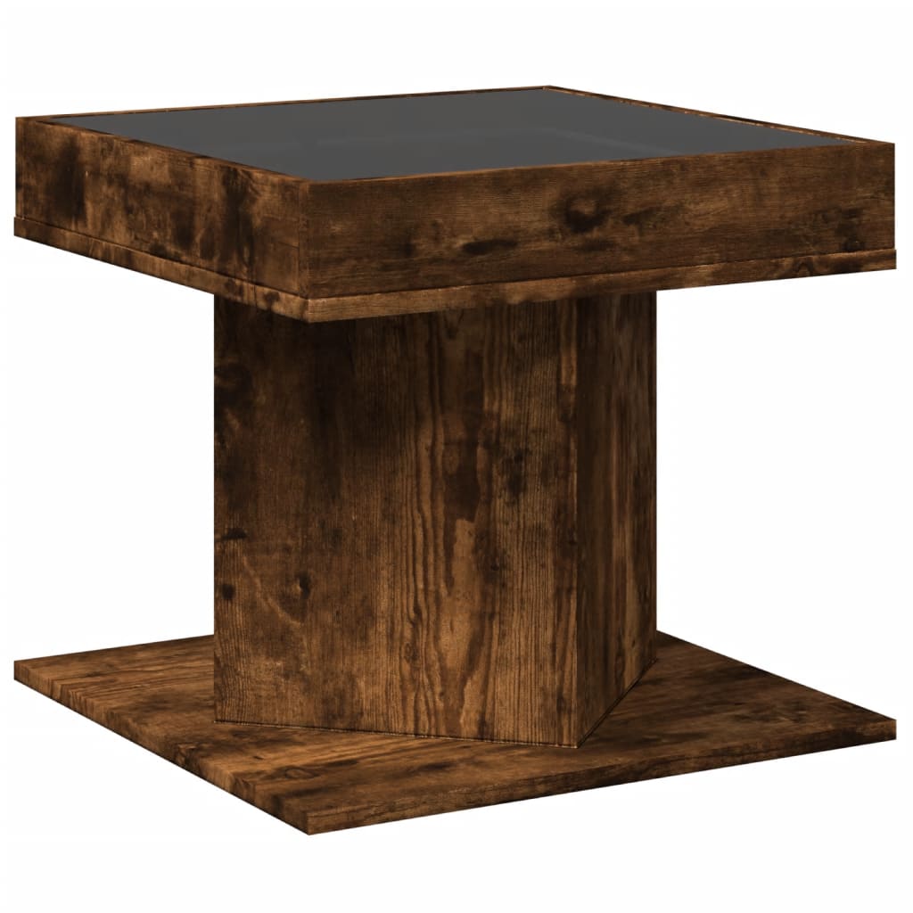 füstös tölgy szerelt fa dohányzóasztal LED-del 50 x 50 x 45 cm