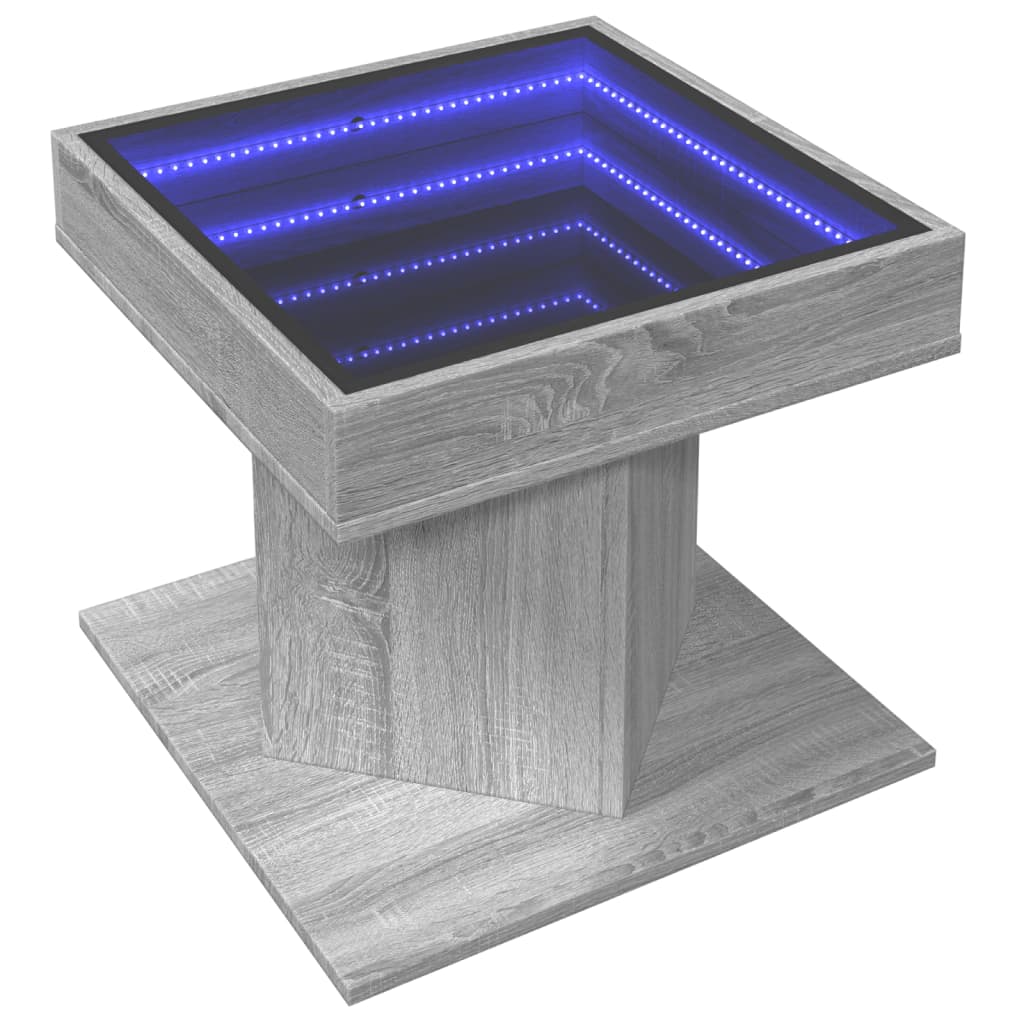 szürke sonoma szerelt fa dohányzóasztal LED-del 50 x 50 x 45 cm