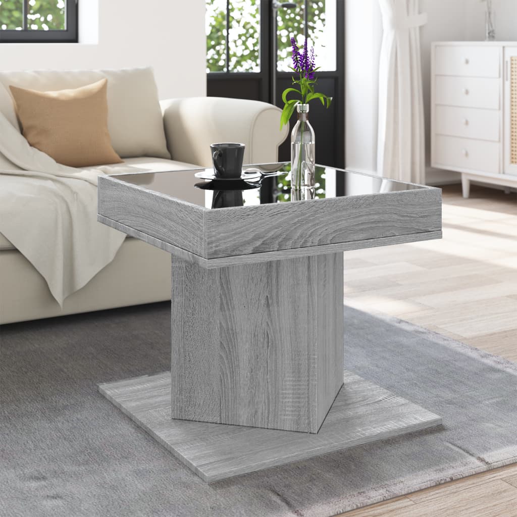 szürke sonoma szerelt fa dohányzóasztal LED-del 50 x 50 x 45 cm