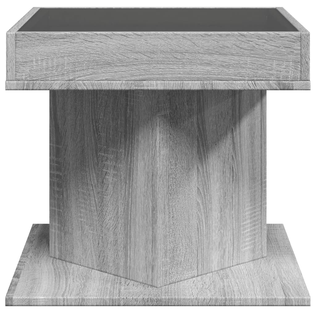szürke sonoma szerelt fa dohányzóasztal LED-del 50 x 50 x 45 cm
