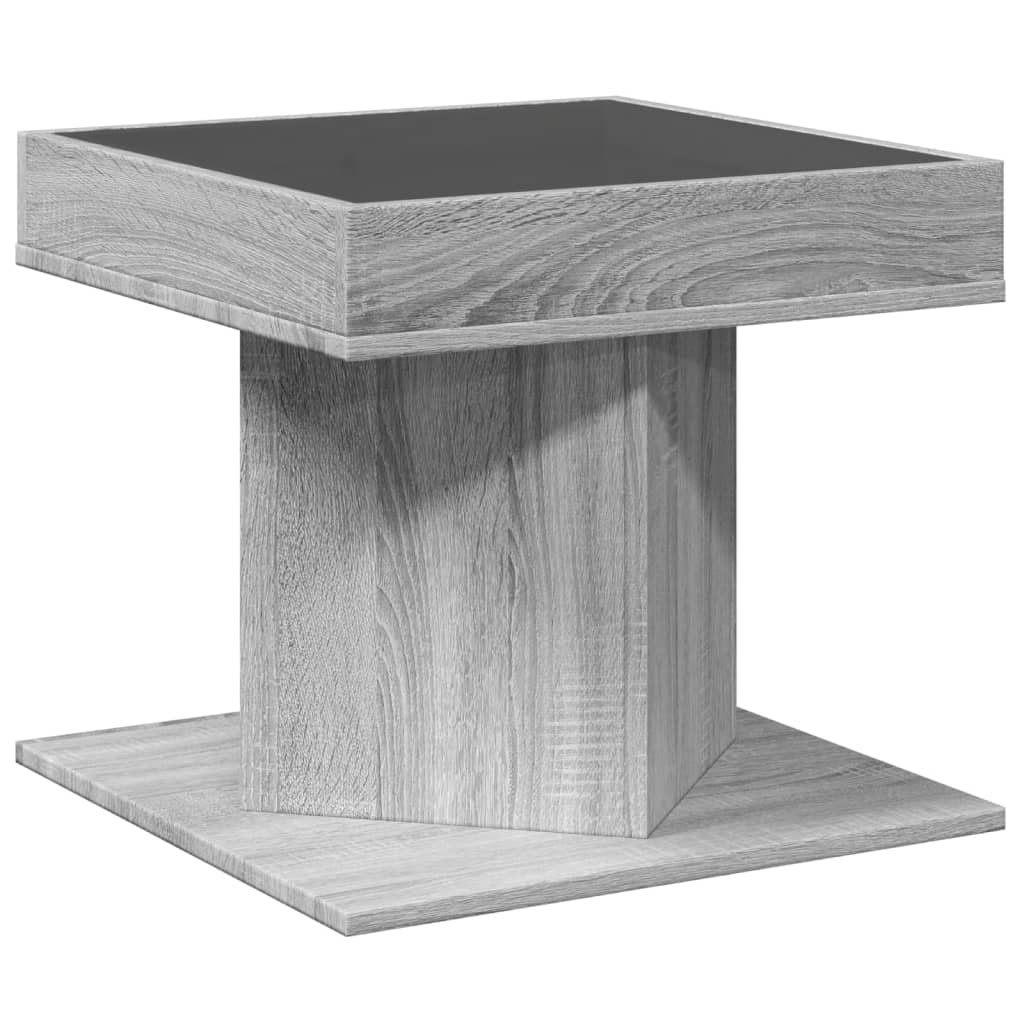 szürke sonoma szerelt fa dohányzóasztal LED-del 50 x 50 x 45 cm