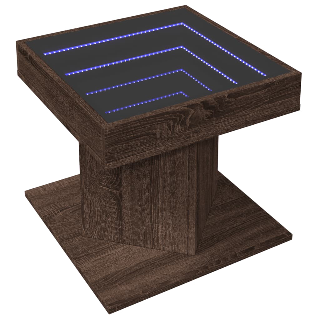barna tölgy szerelt fa dohányzóasztal LED-del 50 x 50 x 45 cm