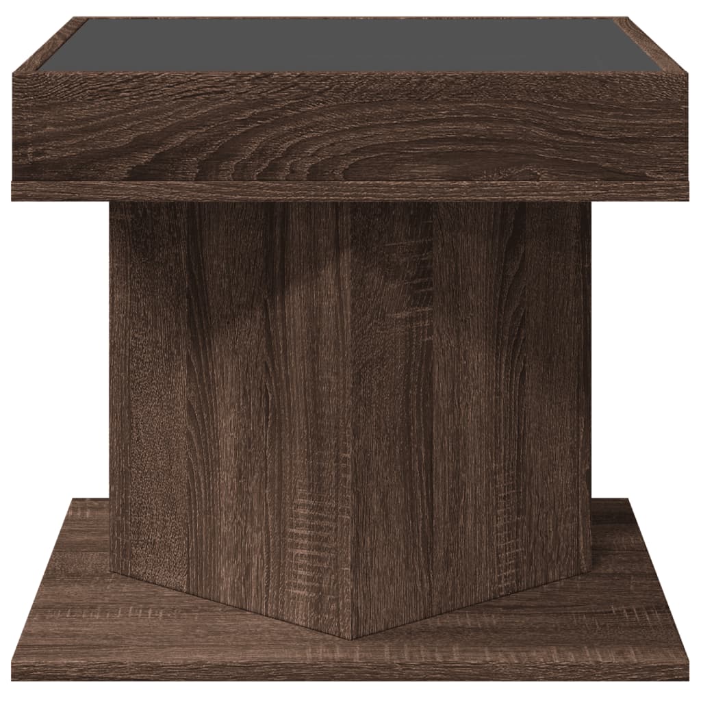 barna tölgy szerelt fa dohányzóasztal LED-del 50 x 50 x 45 cm