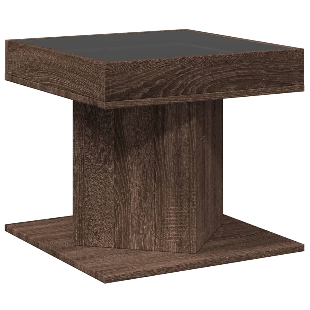 barna tölgy szerelt fa dohányzóasztal LED-del 50 x 50 x 45 cm