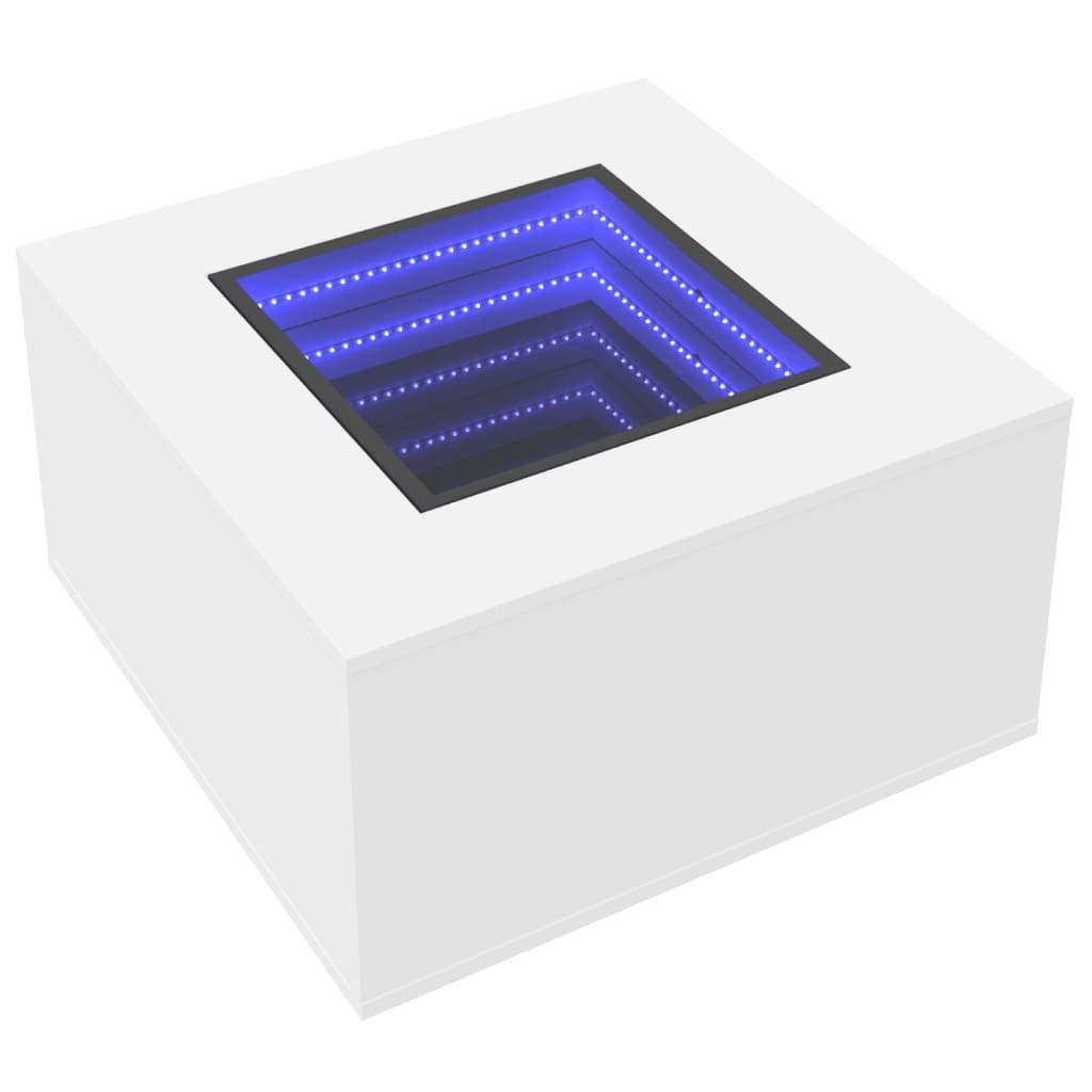 fehér szerelt fa dohányzóasztal LED-lámpákkal 60 x 60 x 40 cm