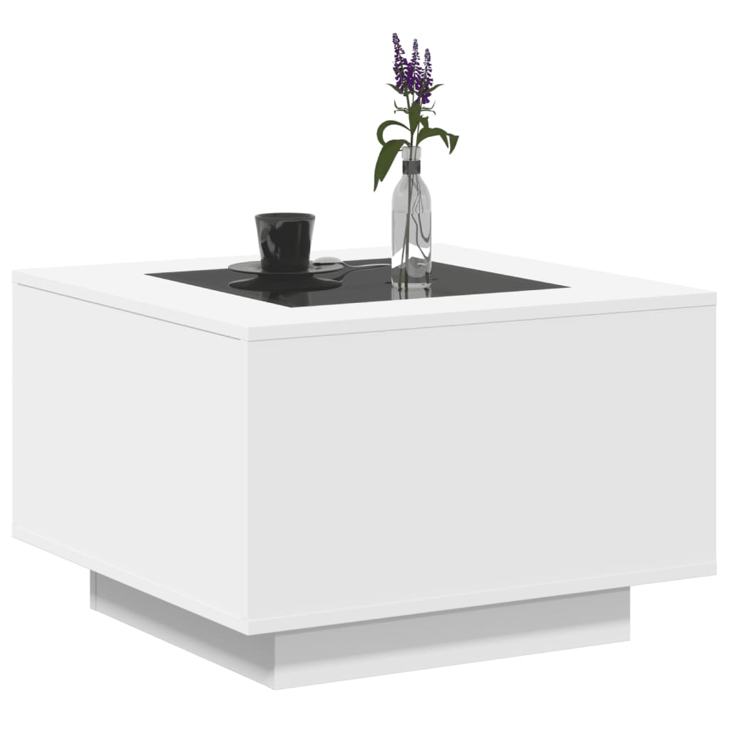 fehér szerelt fa dohányzóasztal LED-lámpákkal 60 x 60 x 40 cm