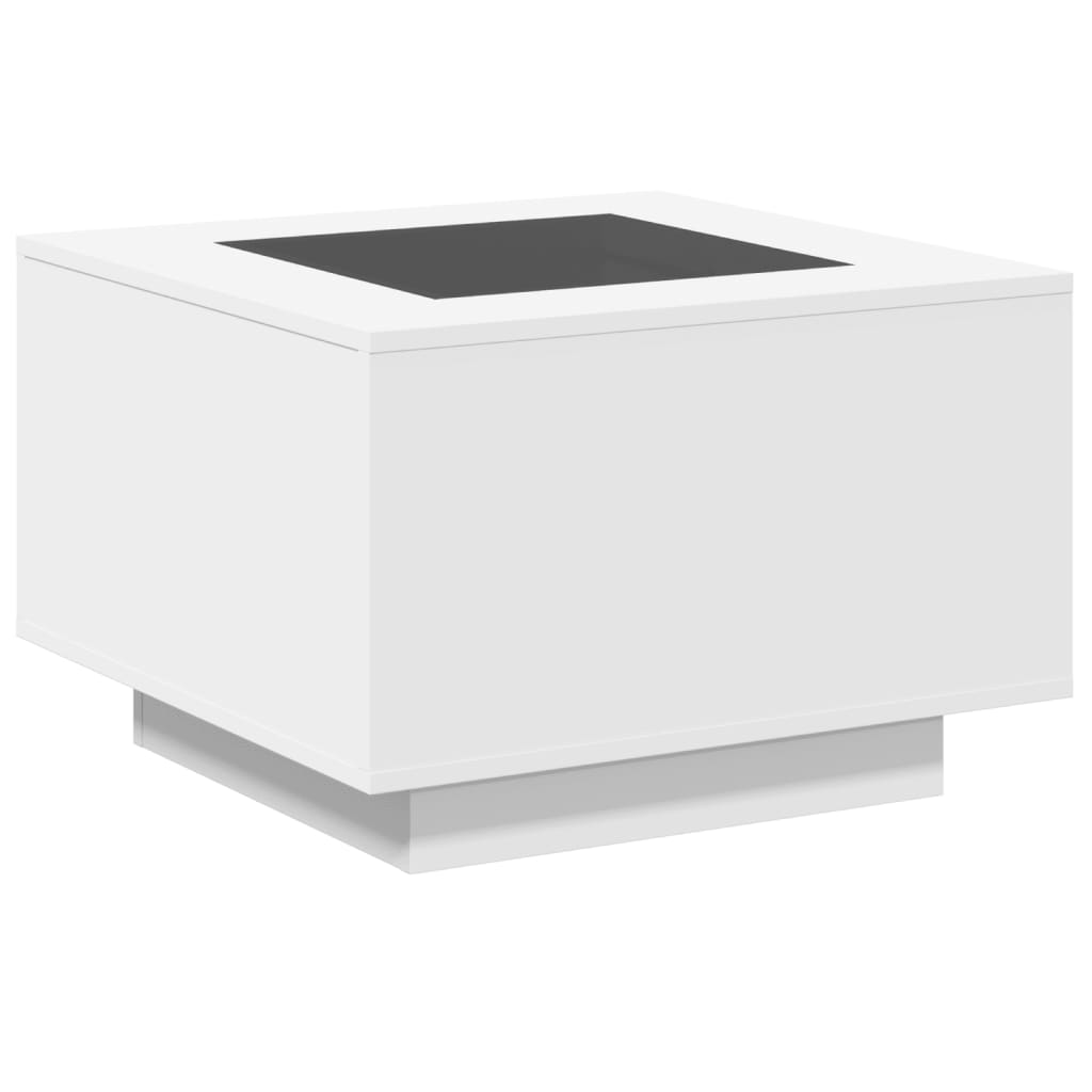fehér szerelt fa dohányzóasztal LED-lámpákkal 60 x 60 x 40 cm