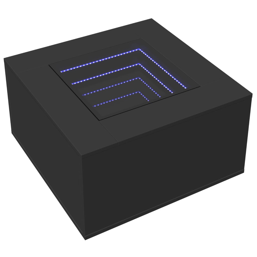 fekete szerelt fa dohányzóasztal LED-lámpákkal 60 x 60 x 40 cm