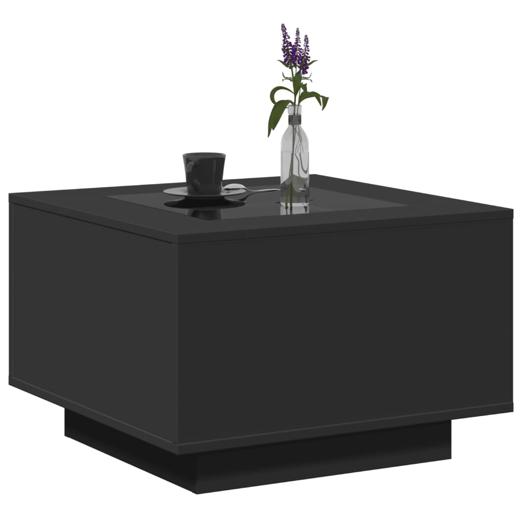 fekete szerelt fa dohányzóasztal LED-lámpákkal 60 x 60 x 40 cm