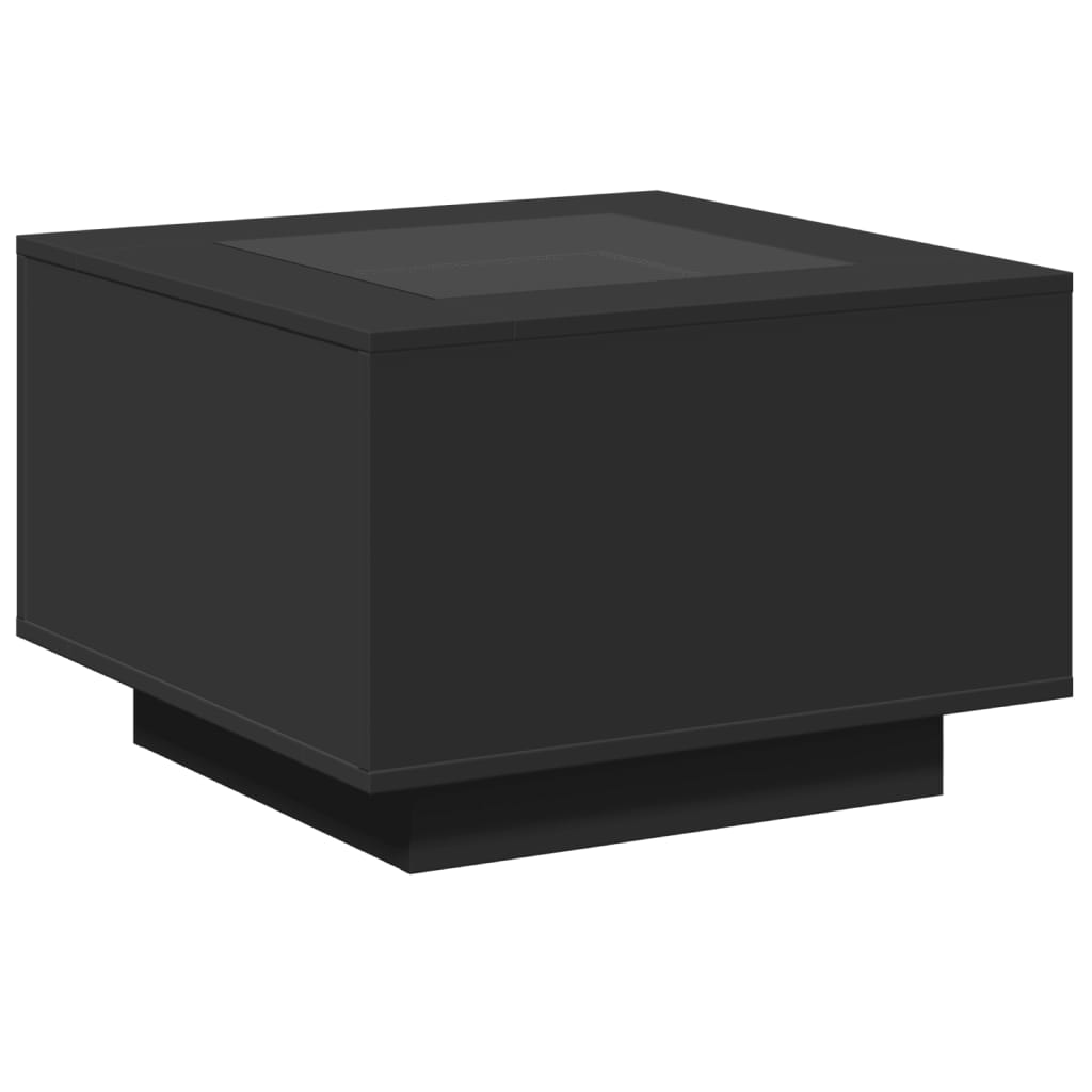 fekete szerelt fa dohányzóasztal LED-lámpákkal 60 x 60 x 40 cm