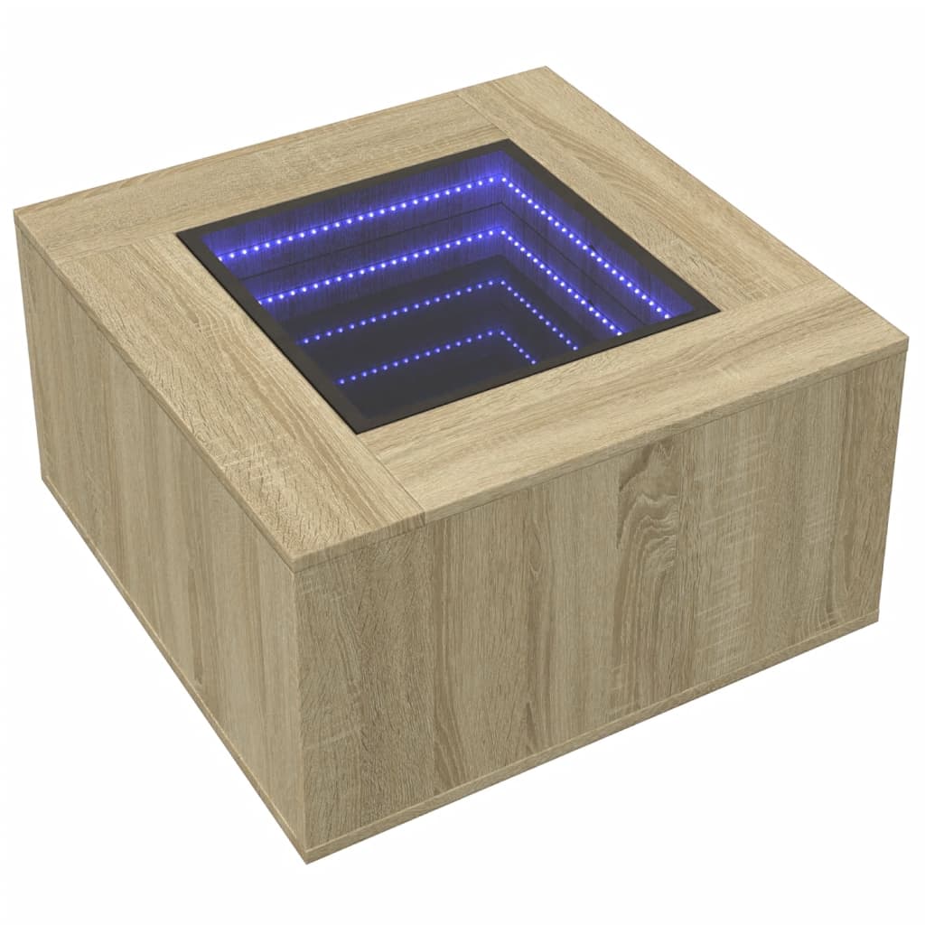 sonoma tölgy szerelt fa dohányzóasztal LED-del 60 x 60 x 40 cm