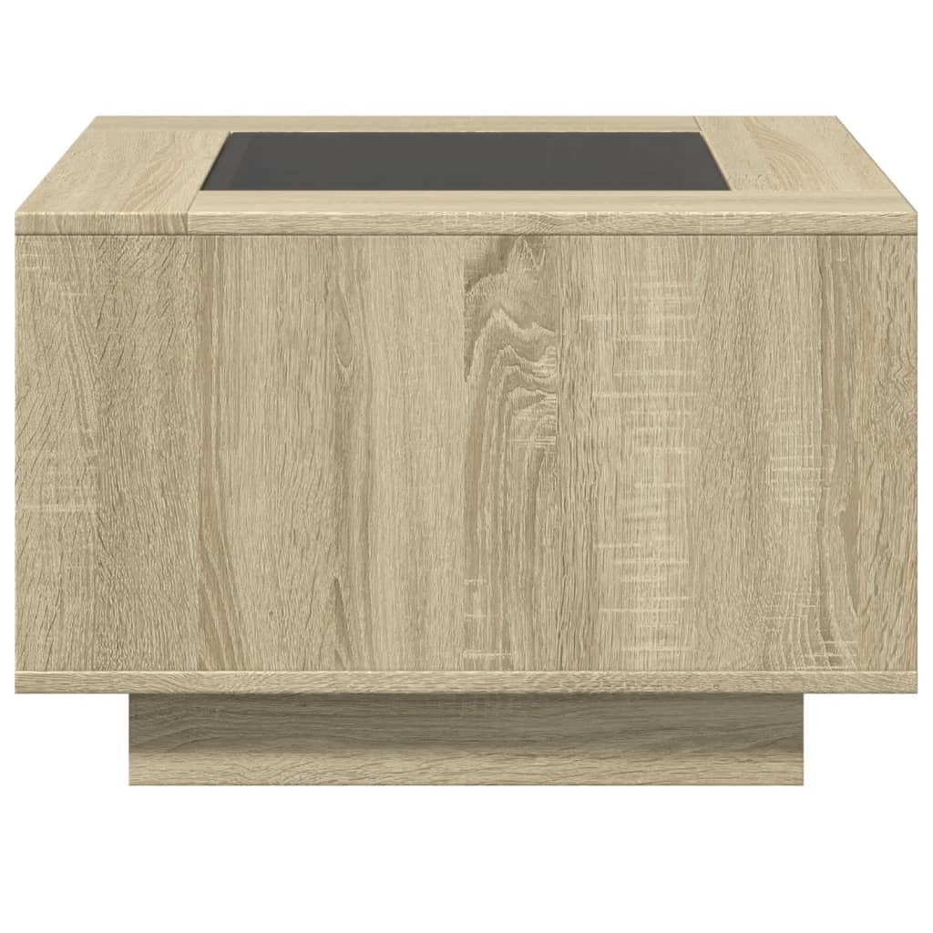 sonoma tölgy szerelt fa dohányzóasztal LED-del 60 x 60 x 40 cm