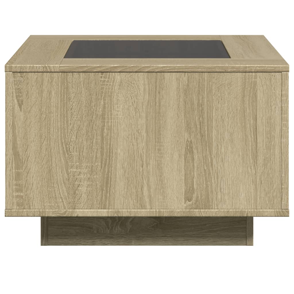 sonoma tölgy szerelt fa dohányzóasztal LED-del 60 x 60 x 40 cm