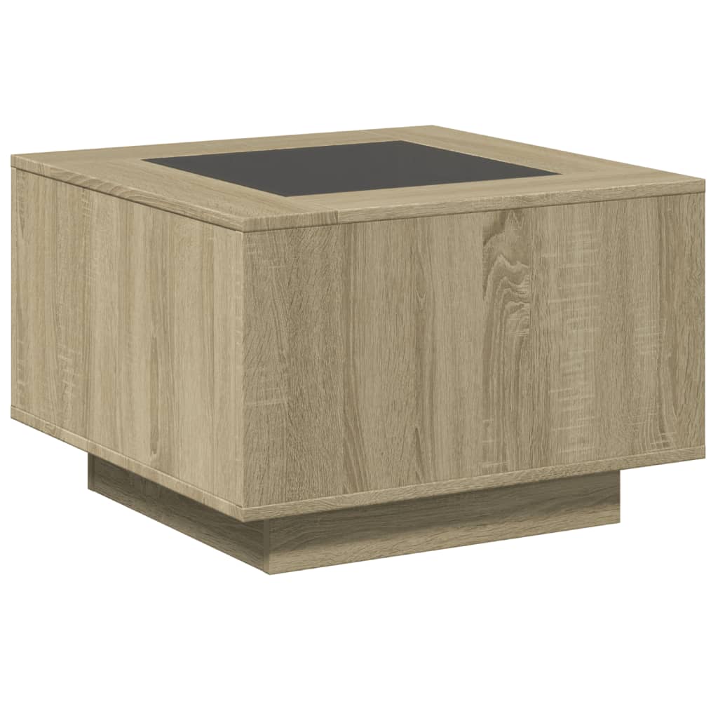 sonoma tölgy szerelt fa dohányzóasztal LED-del 60 x 60 x 40 cm