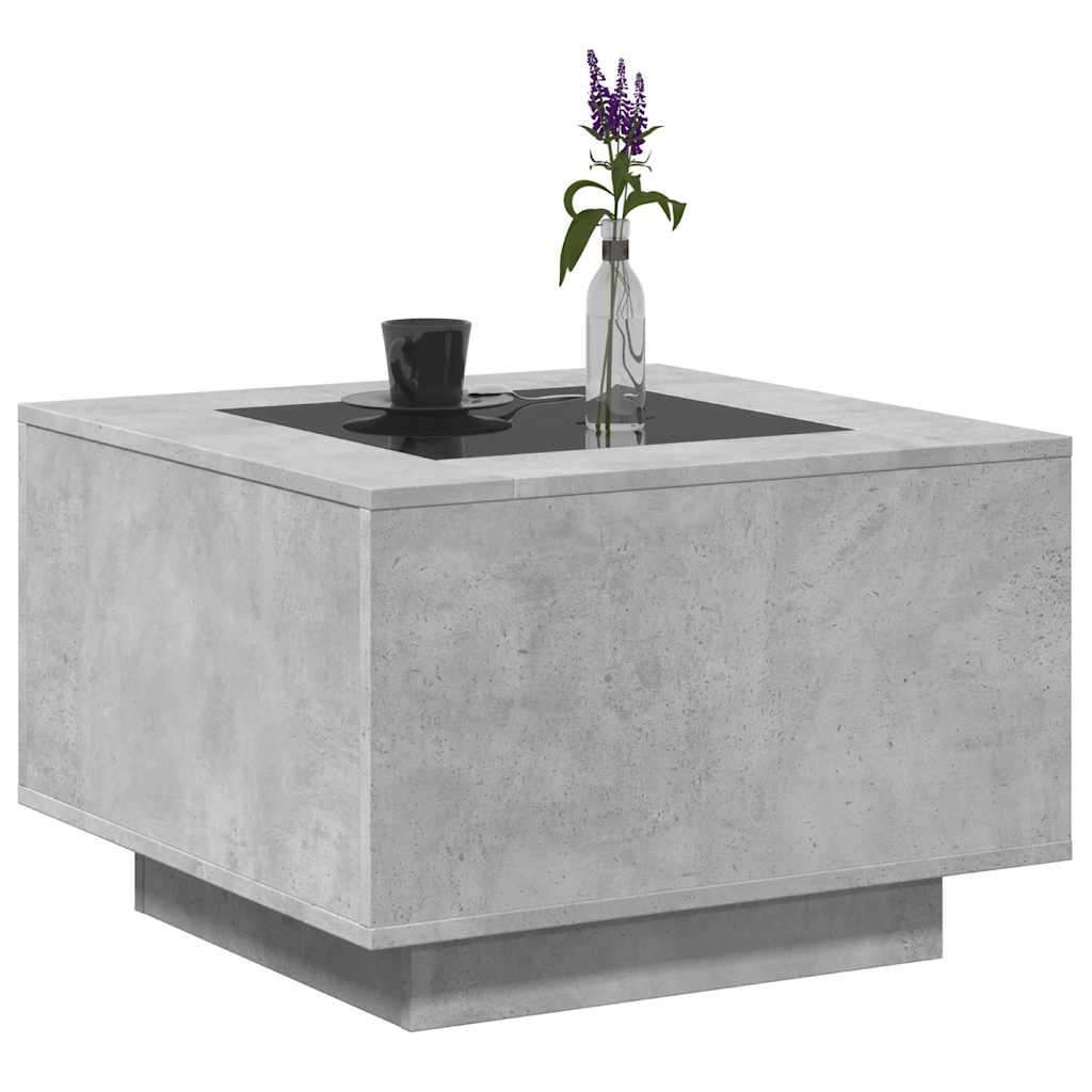 betonszürke szerelt fa dohányzóasztal LED-del 60 x 60 x 40 cm