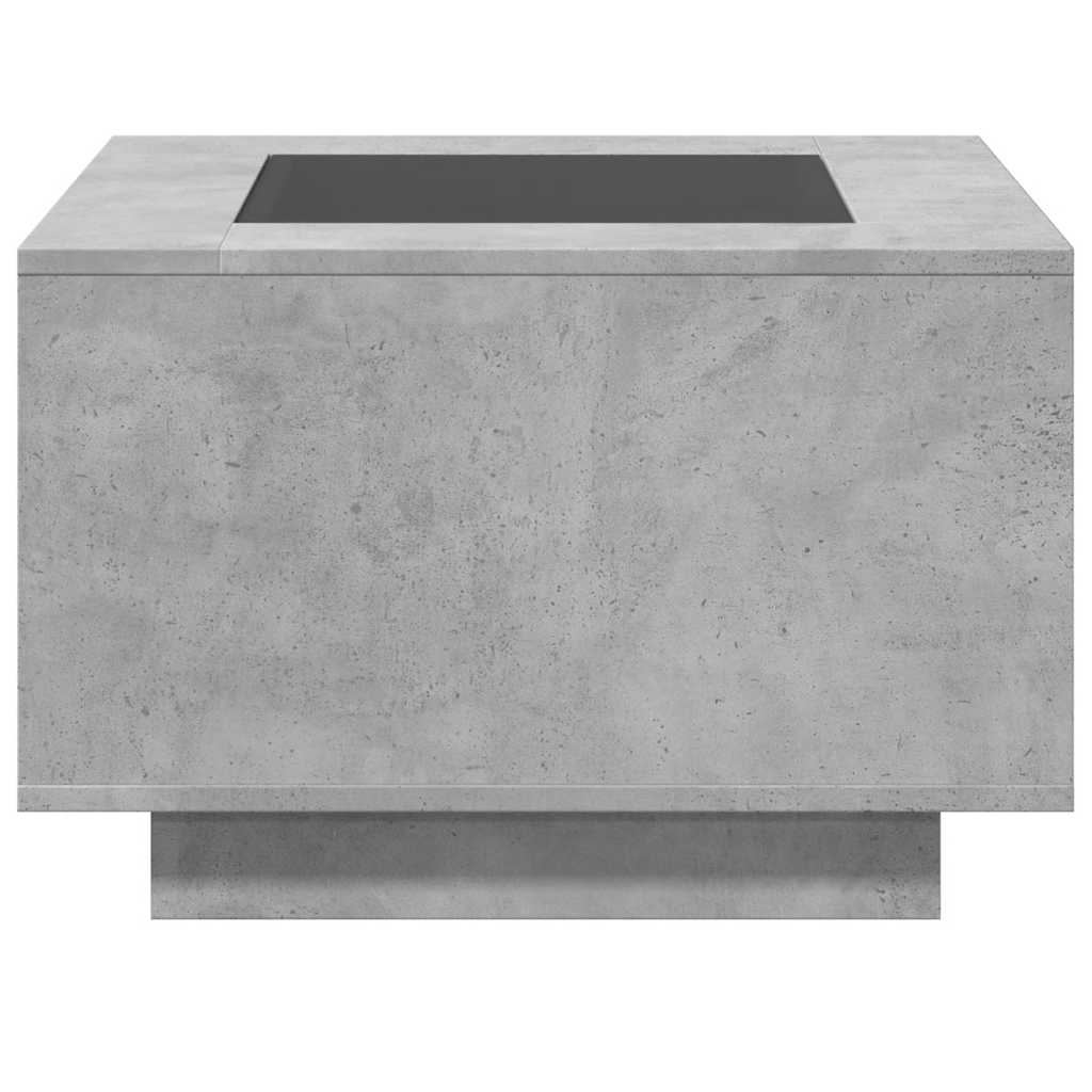 betonszürke szerelt fa dohányzóasztal LED-del 60 x 60 x 40 cm