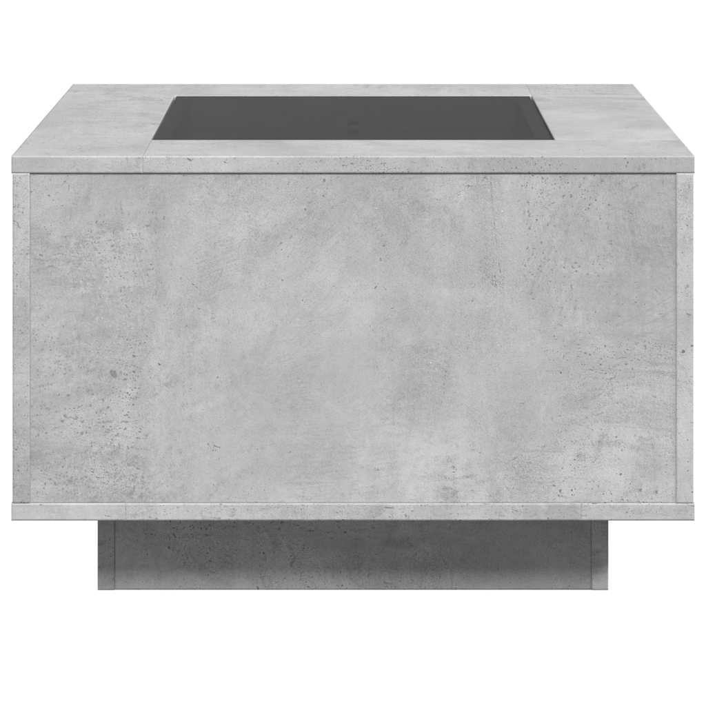 betonszürke szerelt fa dohányzóasztal LED-del 60 x 60 x 40 cm