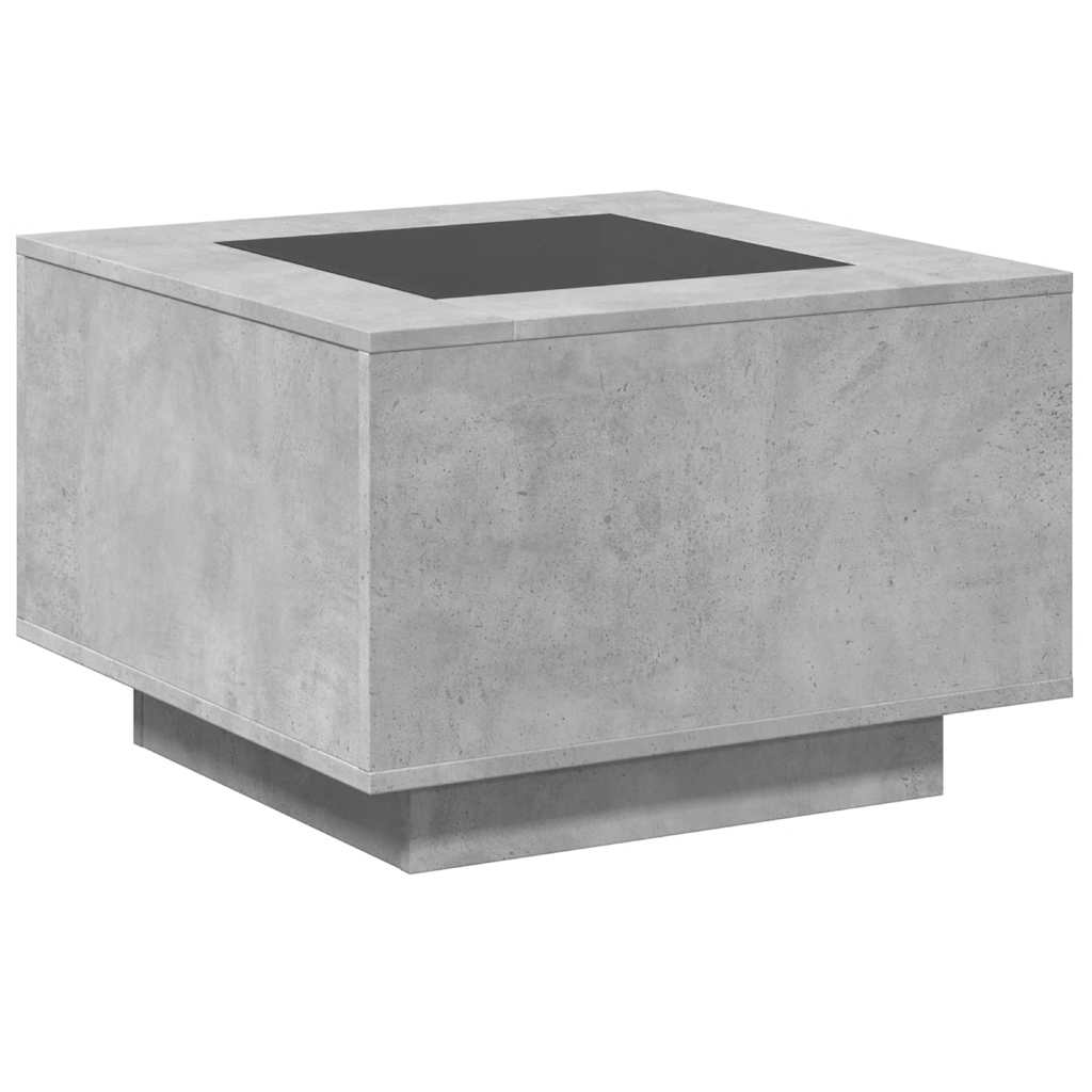 betonszürke szerelt fa dohányzóasztal LED-del 60 x 60 x 40 cm