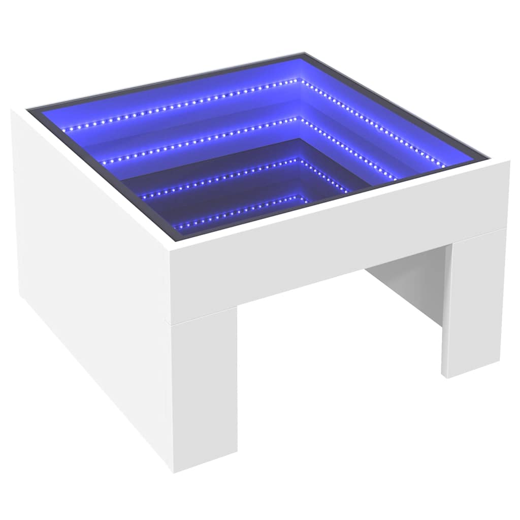 fehér végtelen hatású LED-es dohányzóasztal 50 x 50 x 30 cm