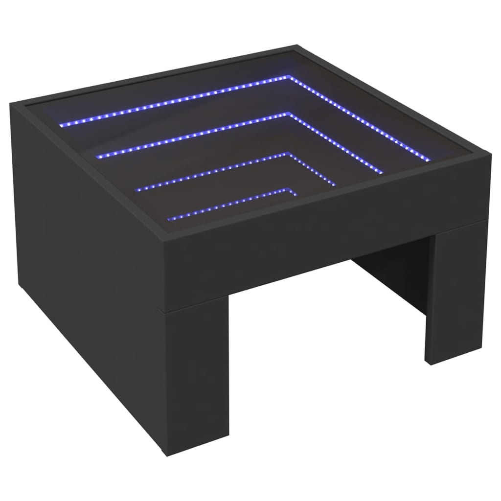 fekete végtelen hatású LED-es dohányzóasztal 50 x 50 x 30 cm