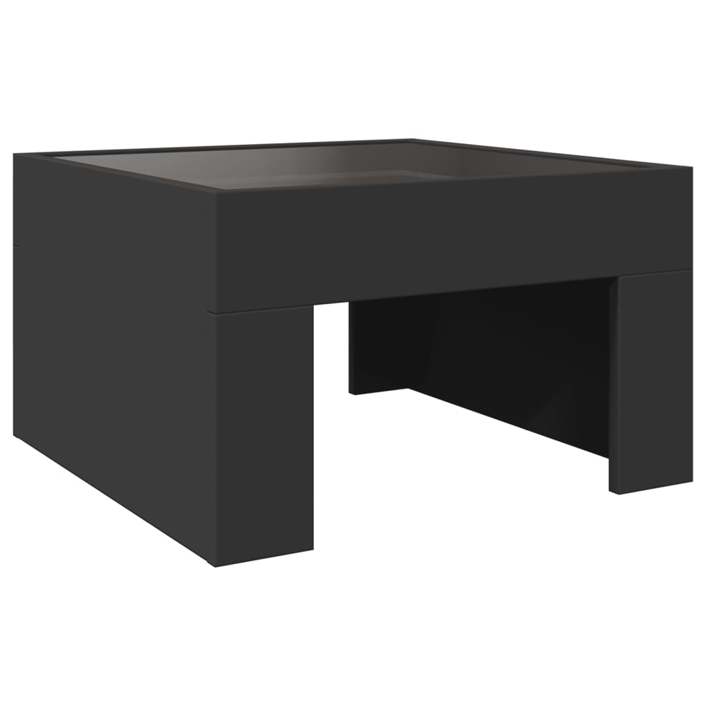 fekete végtelen hatású LED-es dohányzóasztal 50 x 50 x 30 cm