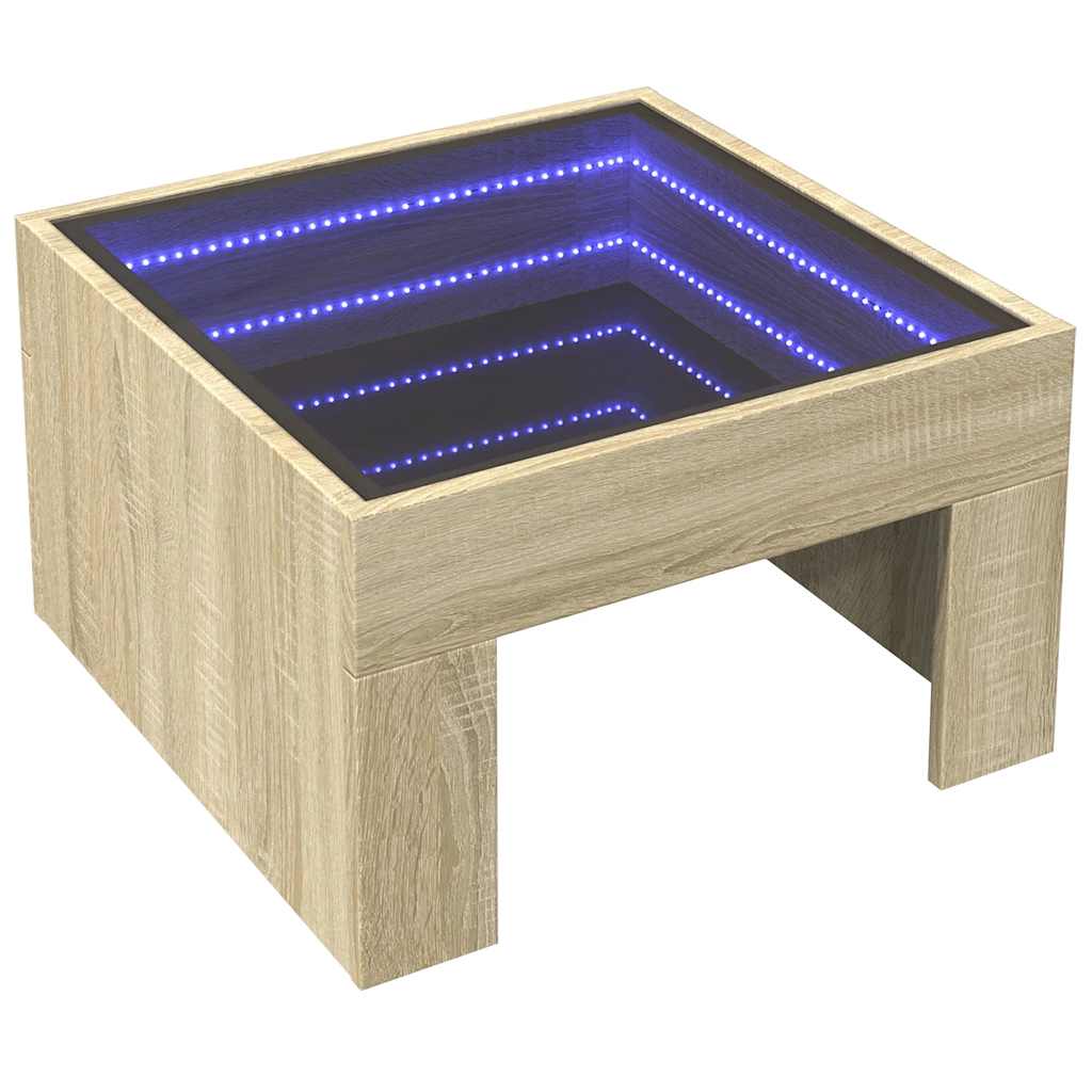 sonoma tölgy végtelen hatású LED-es dohányzóasztal 50x50x30 cm