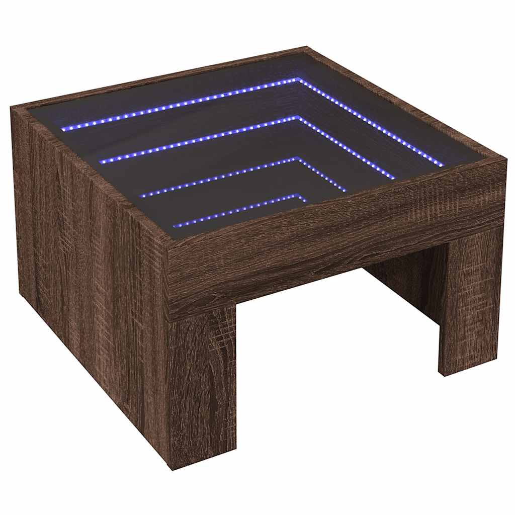 barna tölgy végtelen hatású LED-es dohányzóasztal 50x50x30 cm